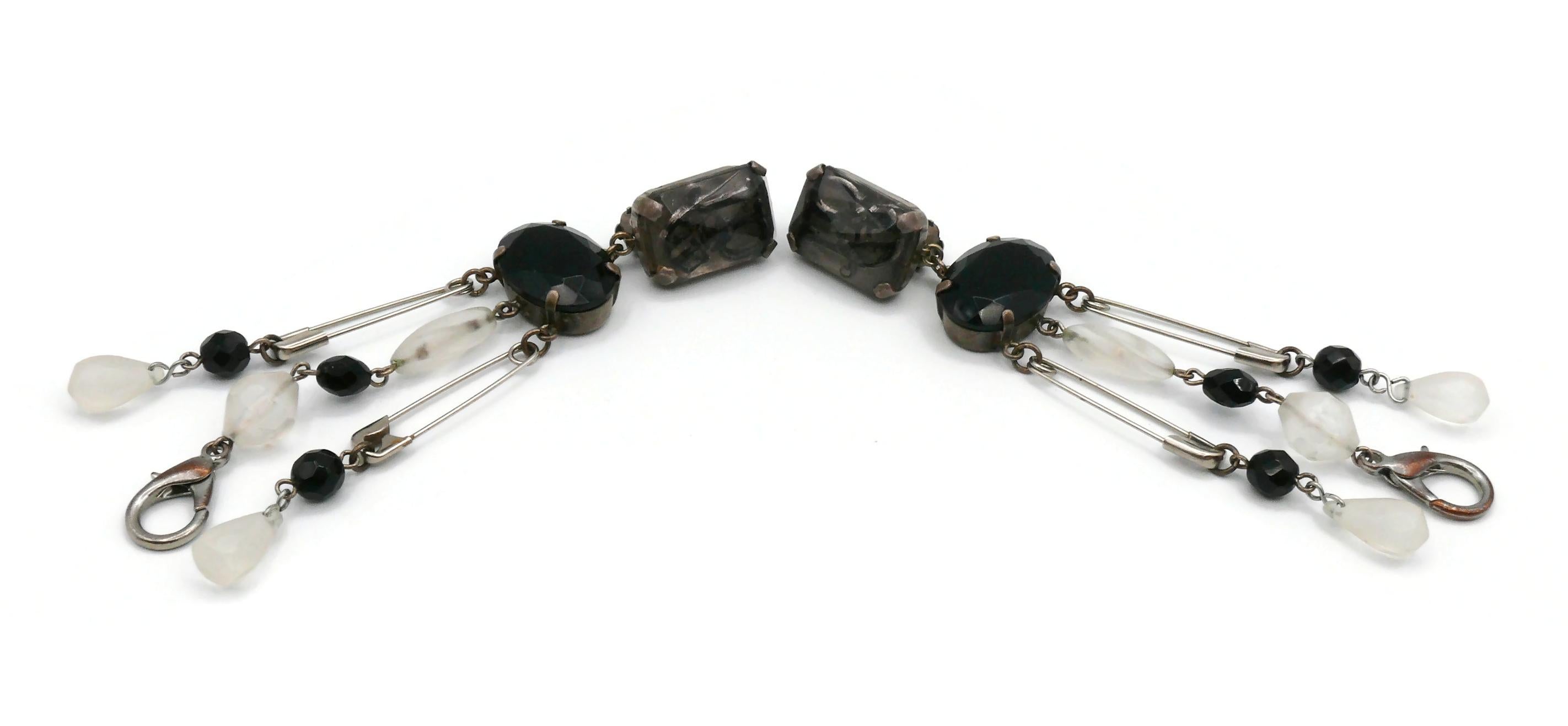 Jean Paul Gaultier Vintage Punk Safety Pin Shoulder Duster Dangling Earrings For Sale 1