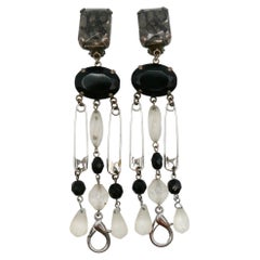 JEAN PAUL GAULTIER Vintage Punk Safety Pin Shoulder Duster Dangling Earrings