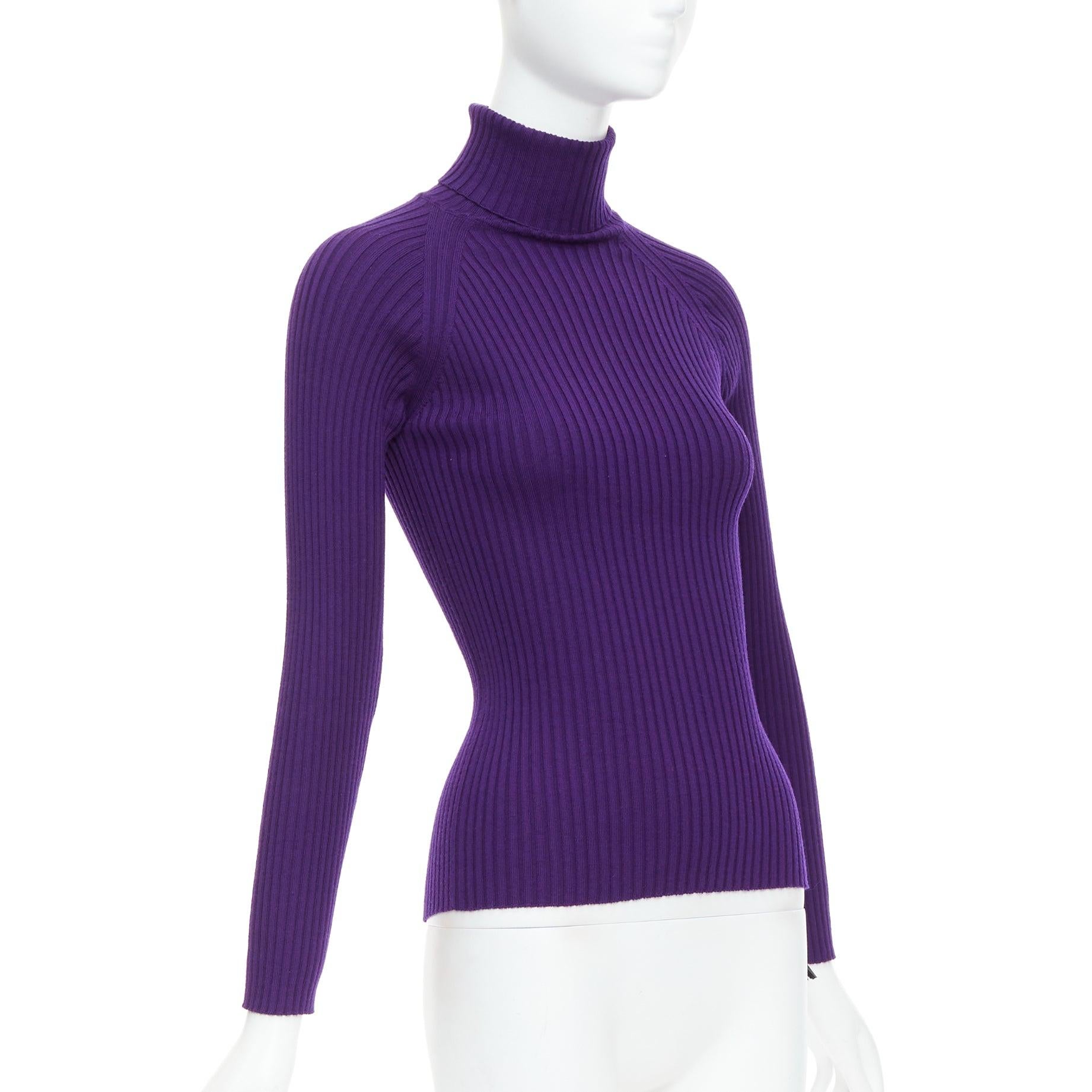 Purple JEAN PAUL GAULTIER Vintage purple black lace up hem turtleneck sweater S