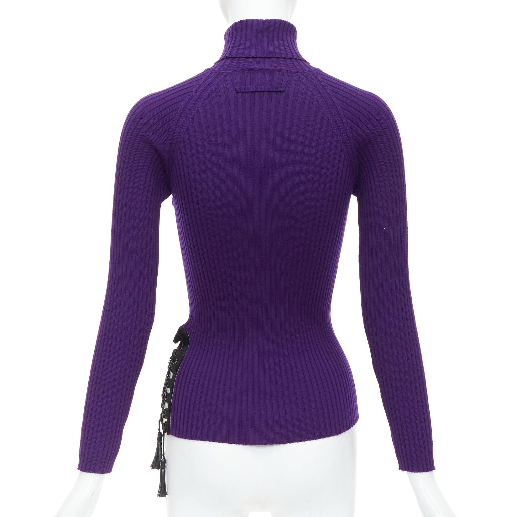 Women's JEAN PAUL GAULTIER Vintage purple black lace up hem turtleneck sweater S