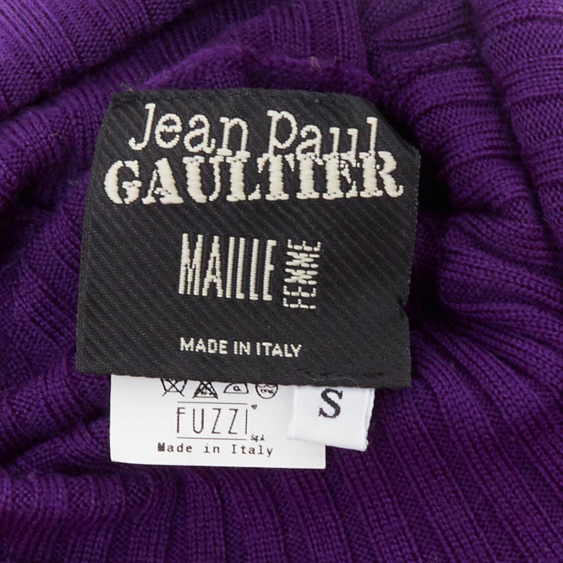 JEAN PAUL GAULTIER Vintage purple black lace up hem turtleneck sweater S 3
