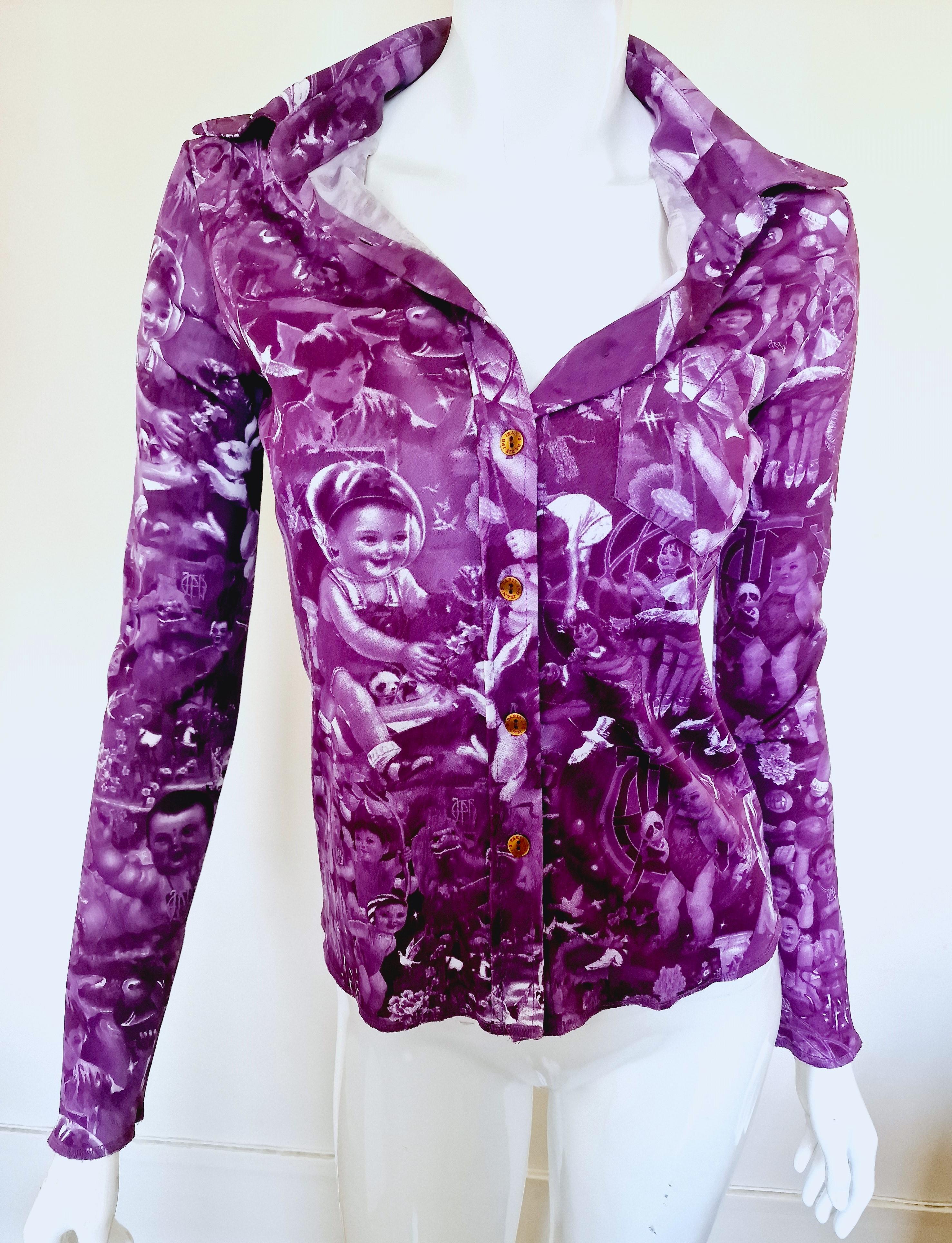Jean Paul Gaultier Vintage Purple Chinese Children Baby Propagada Top Tee Shirt For Sale 14