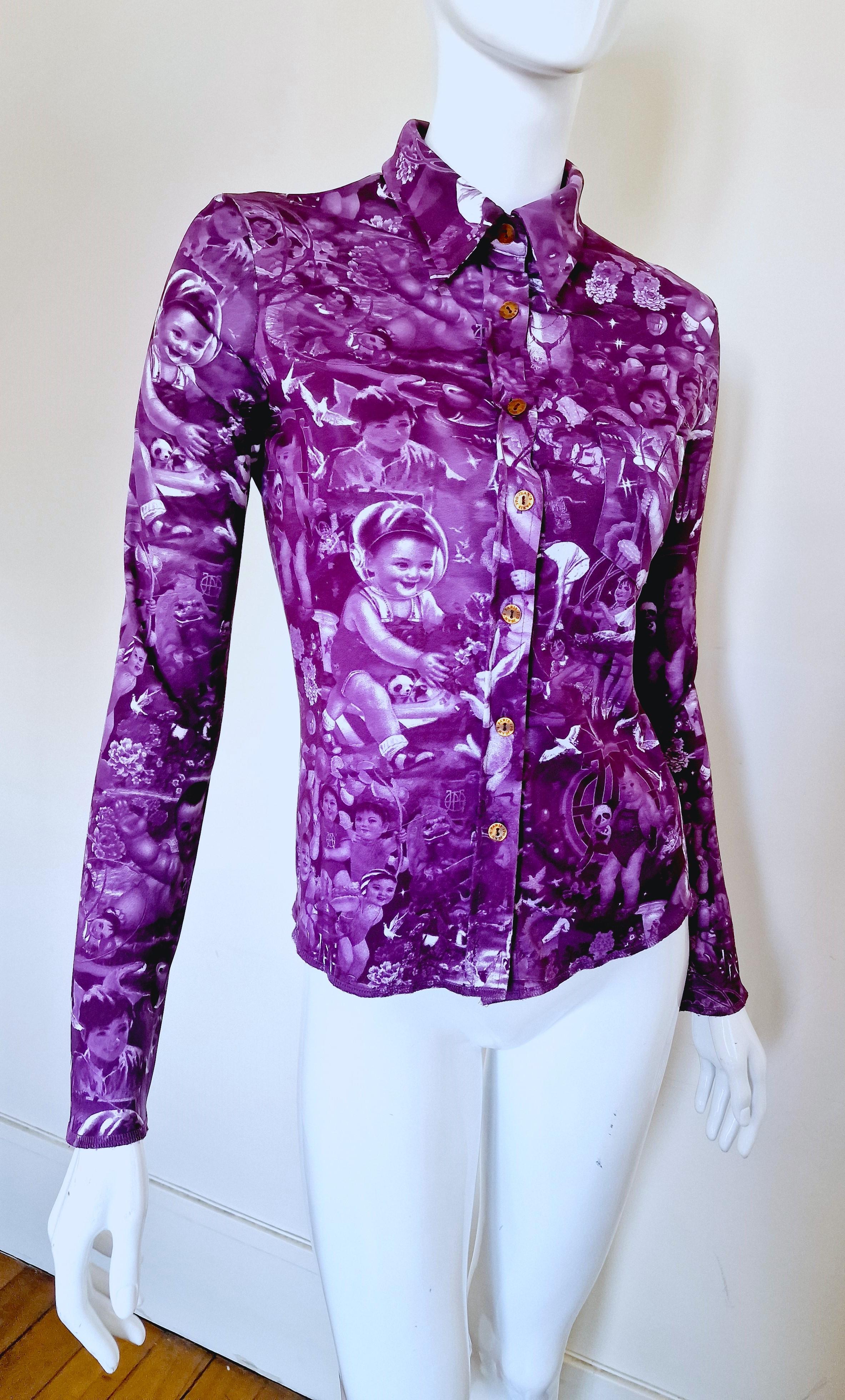Jean Paul Gaultier Vintage Purple Chinese Children Baby Propagada Top Tee Shirt For Sale 1