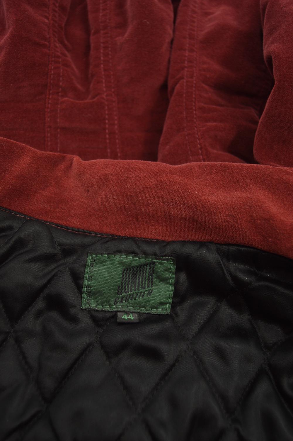 Jean Paul Gaultier Vintage Red Velvet Nipped Waist Jacket, 1980s For Sale 3