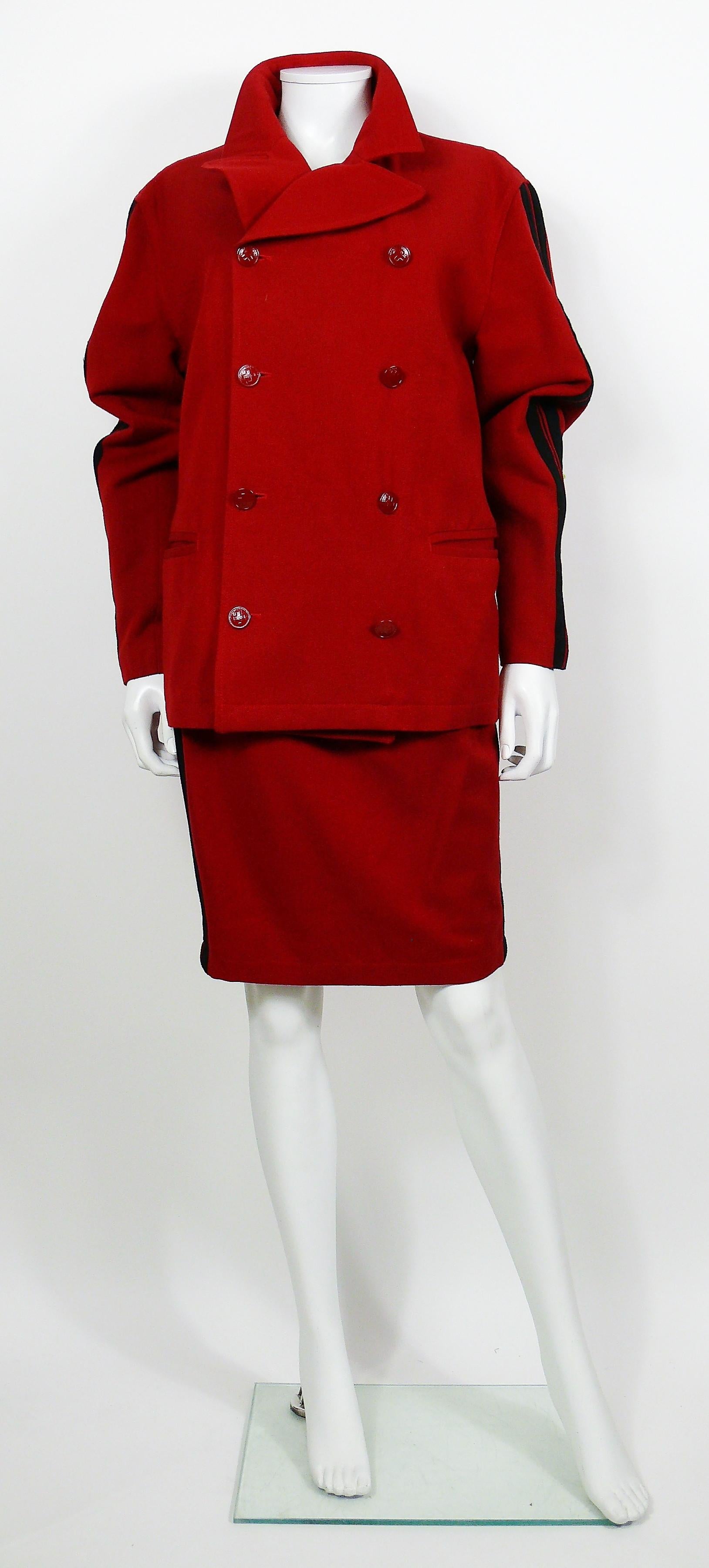 Jean Paul Gaultier Vintage Red Wool Blend Skirt Suit In Good Condition In Nice, FR
