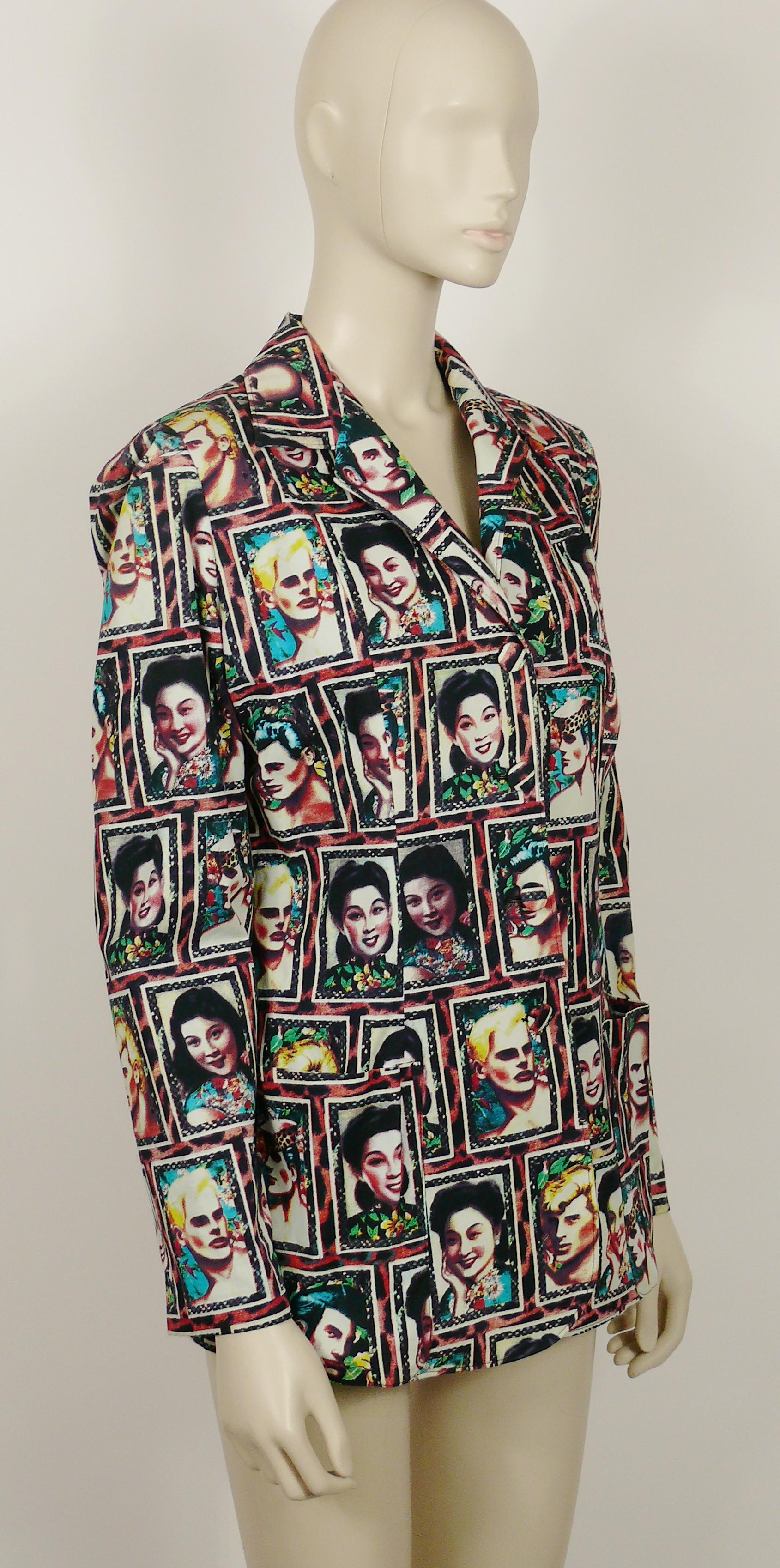 JEAN PAUL GAULTIER vintage rare lightweight cotton jacket featuring gorgeous multicolored retro portraits (males and asiatic females) print all-over.

This jacket features :
- Gorgeous opulent multicolored retro portraits print all-over.
- Classic