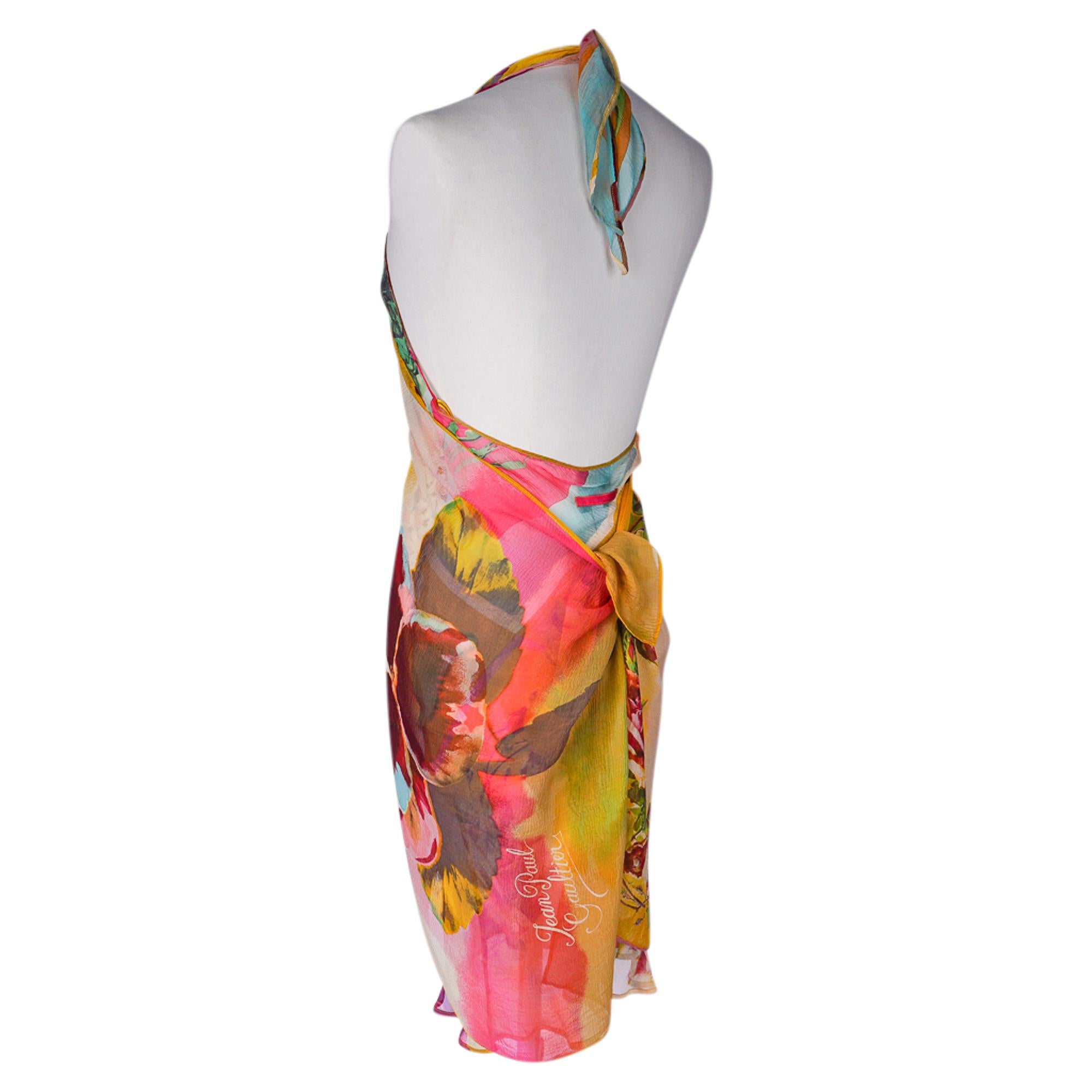 Jean Paul Gaultier Vintage Rich Flower Print Halter Dress 1990's 40 / 6 For Sale 2