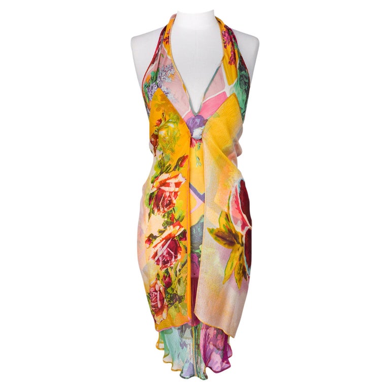 Jean Paul Gaultier Vintage Rich Flower Print Halter Dress 1990's 40 / 6