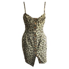 JEAN PAUL GAULTIER Vintage S/ S 1989 Junior Gaultier Vestido vaquero con corsé de leopardo