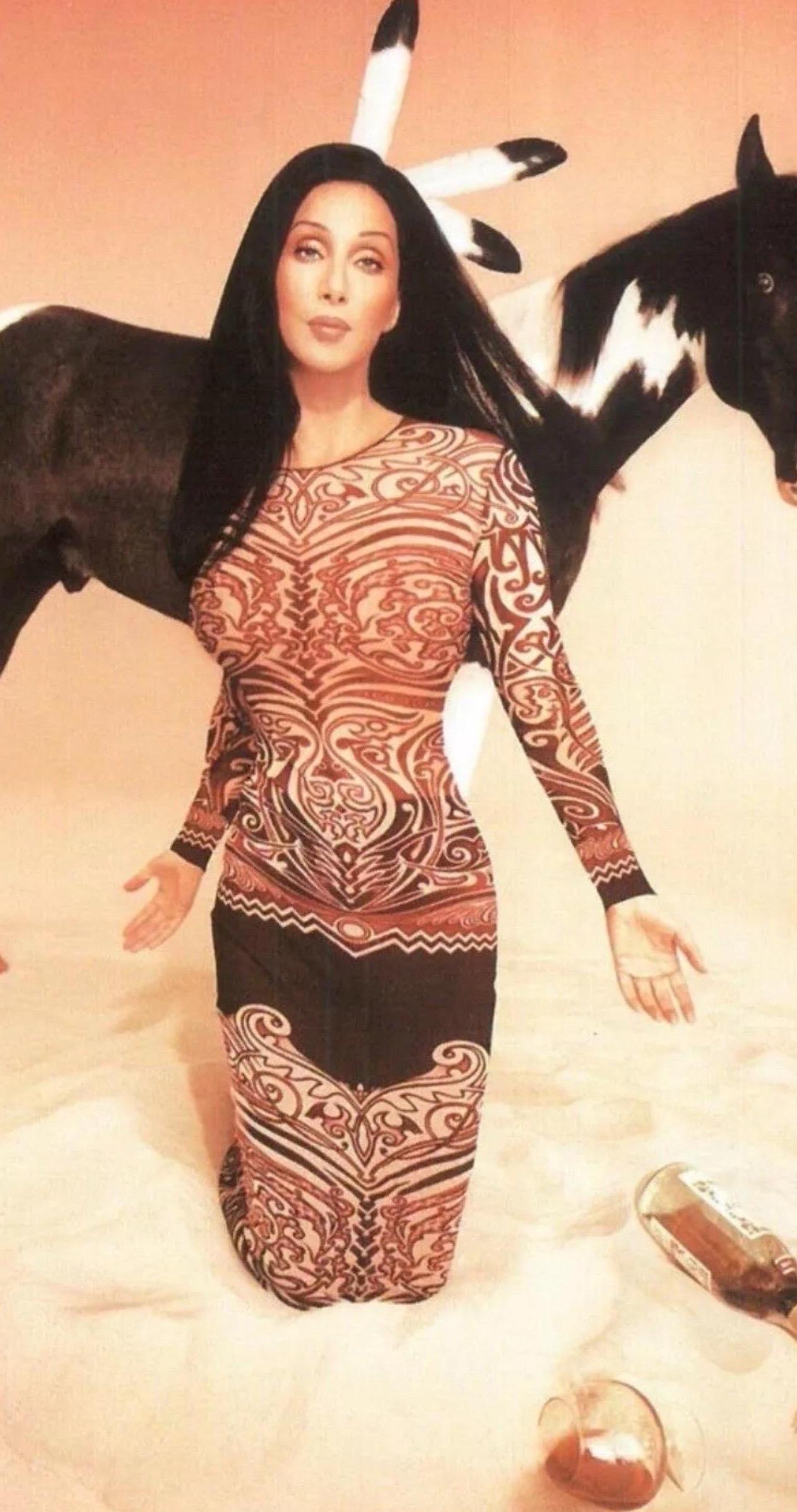 De las mujeres JEAN PAUL GAULTIER Vintage S/S 1996 Vestido de malla transparente con tatuaje tribal Cyberbaba en venta