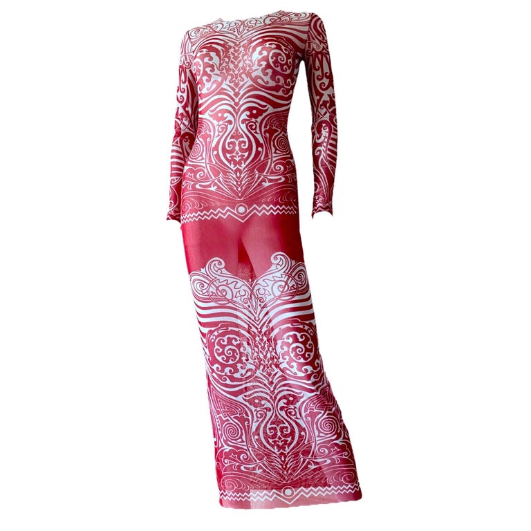 knee length dresses for ladies Tattoo Print Mesh Midi Dress main image 1