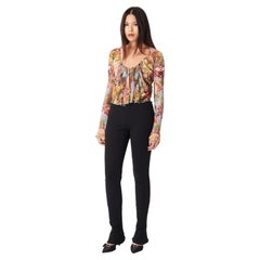 Jean Paul Gaultier Vintage F/S 1999 Langärmeliges Oberteil aus Mesh mit Flamingo-Druck
