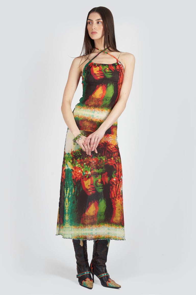 Jean Paul Gaultier Vintage S/S 2000 Runway Psychedelic Faces Mesh Dress