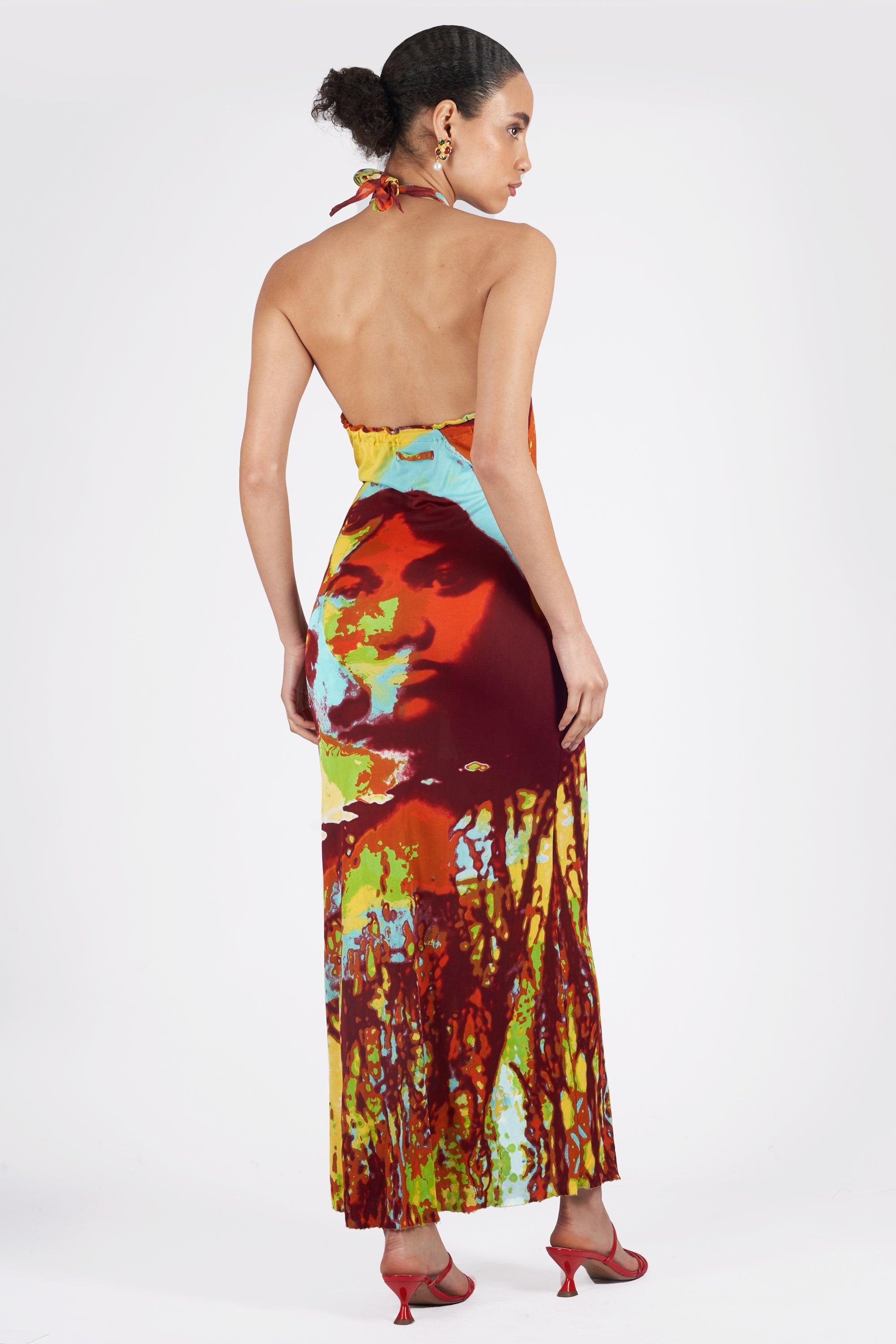 Jean Paul Gaultier Vintage S/S 2000’s Runway Faces Halter Neck Dress In Good Condition In London, GB
