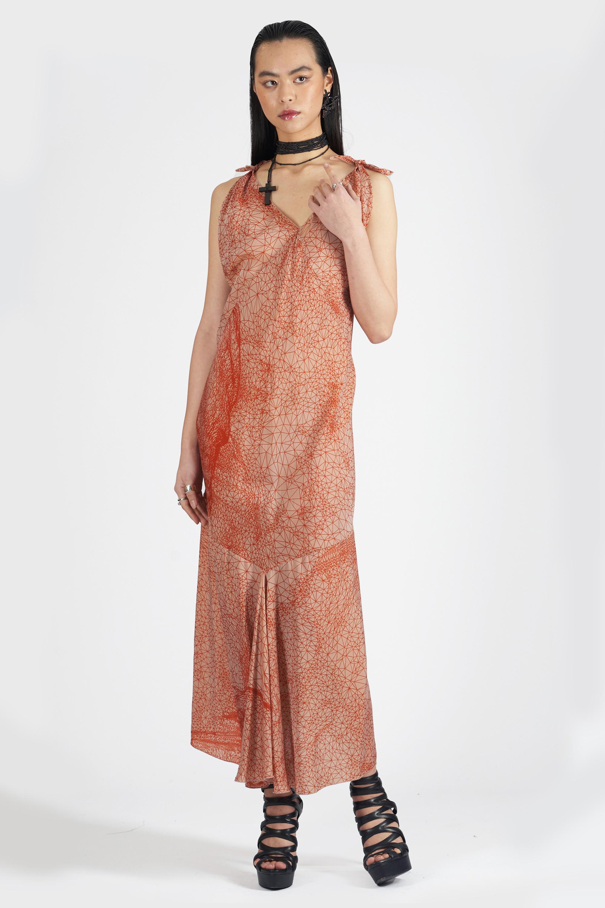 Brown Jean Paul Gaultier Vintage S/S 2001 Constellation Silk Dress