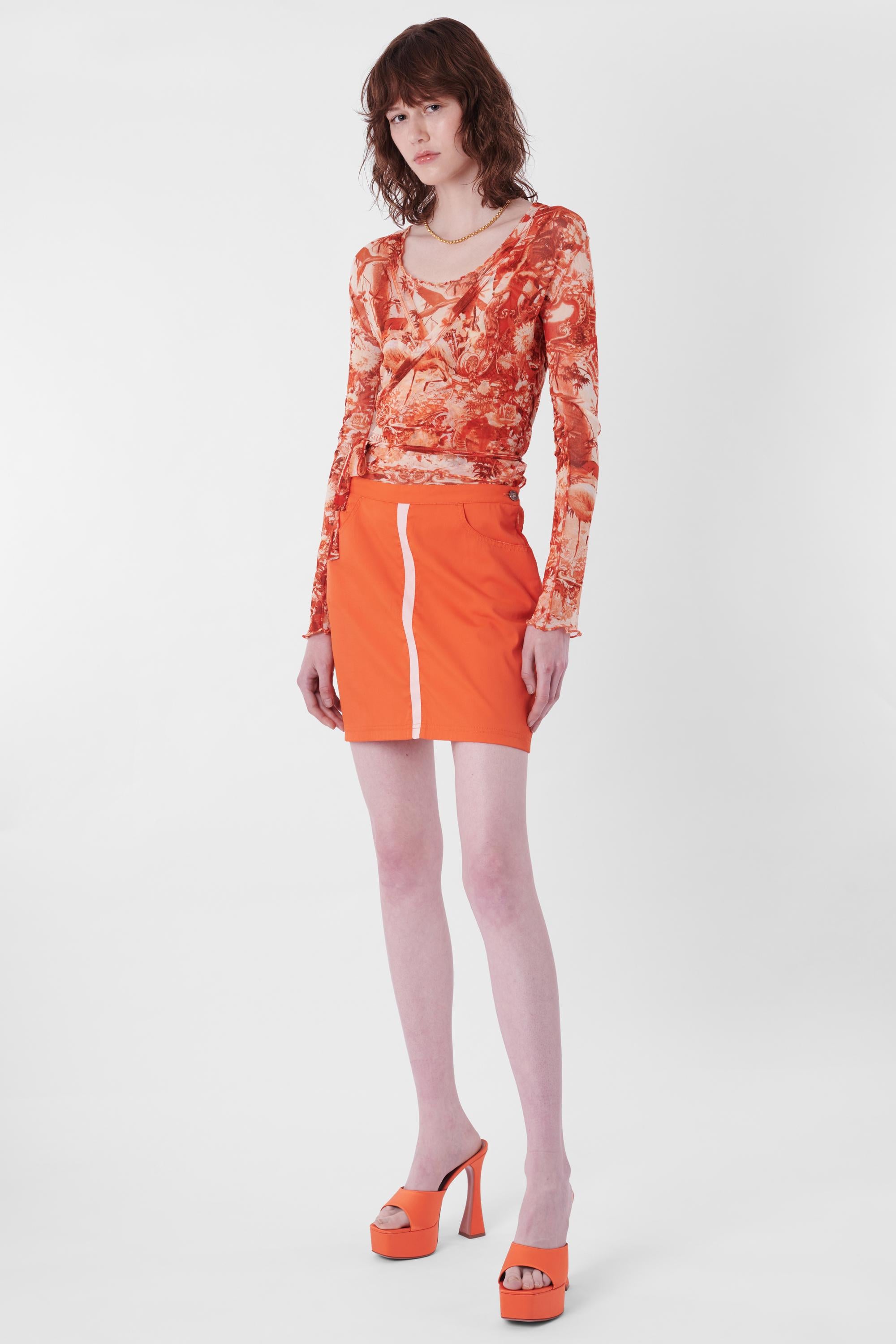 Jean Paul Gaultier Vintage S/S 2002 Orange Flamingo Print Mesh Set