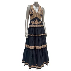 Jean Paul Gaultier Vintage S/S 2006 Runway Black Gold Halterneck Dress Sz.40