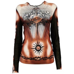 Jean Paul Gaultier Vintage "Safer Sex For Ever" Tattoo Mesh Unisex Top
