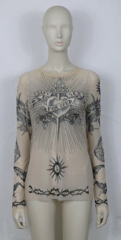 Jean Paul Gaultier Vintage "Safe Sex For Ever" Tattoo Sheer Mesh Top Size L