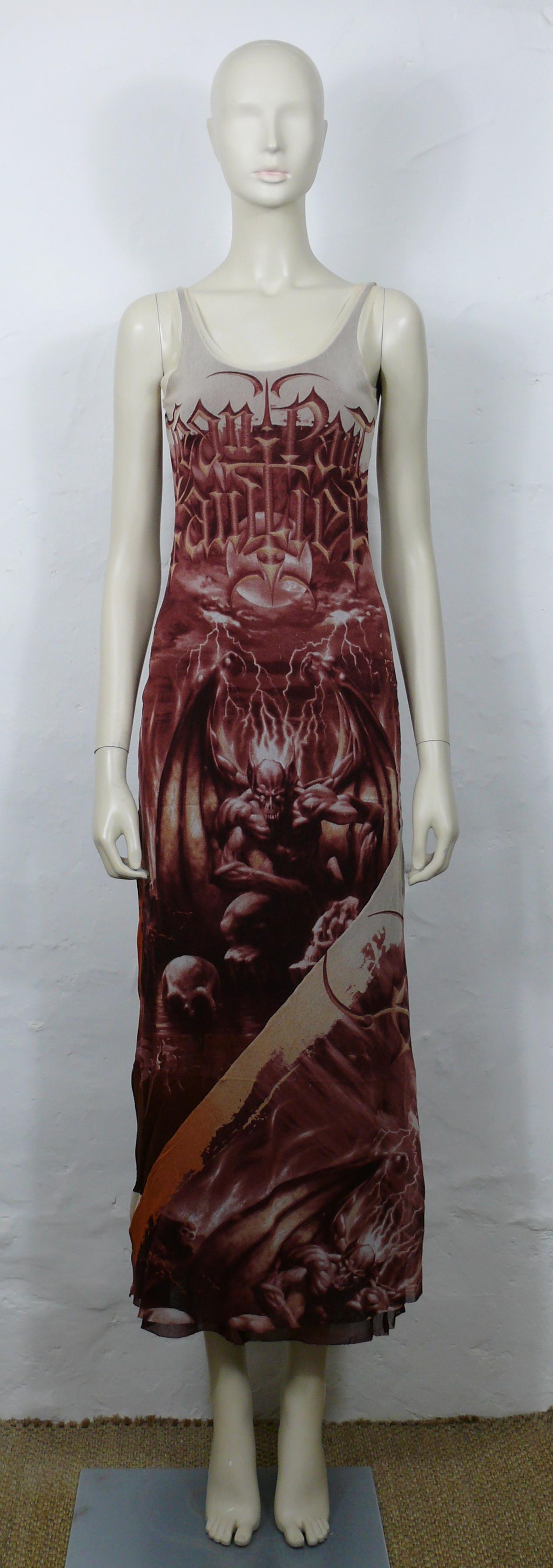 Black JEAN PAUL GAULTIER Vintage Semi Sheer Devil Demon Inferno Dress Size M For Sale