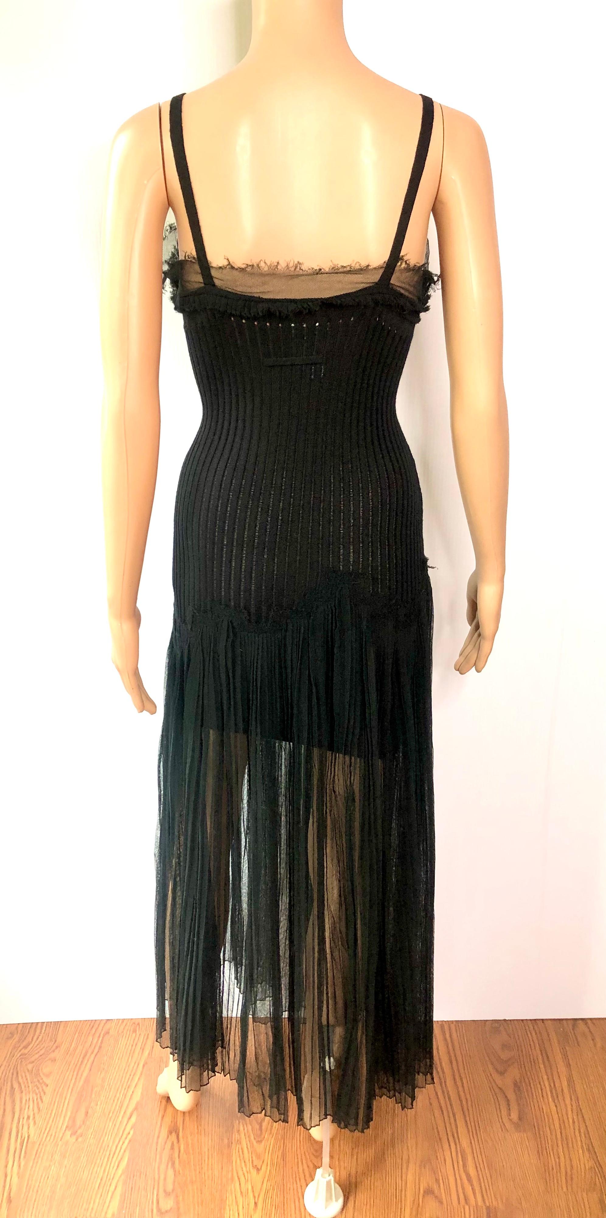 Jean Paul Gaultier Vintage Semi-Sheer Knit Mesh Black Maxi Dress In Good Condition For Sale In Naples, FL