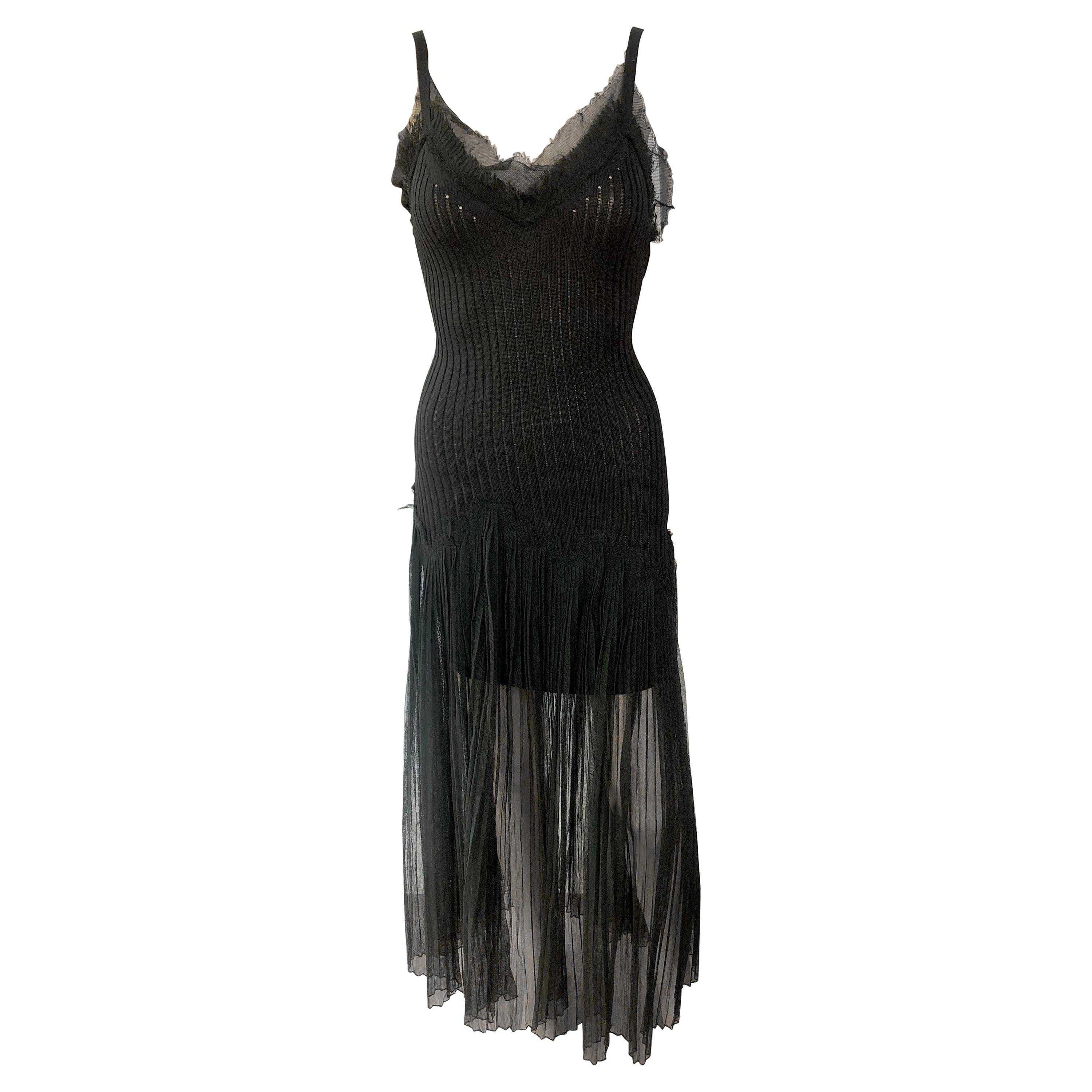 Jean Paul Gaultier Vintage Semi-Sheer Knit Mesh Black Maxi Dress