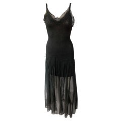 Jean Paul Gaultier - Robe longue noire vintage en maille semi-transparente et maille en maille