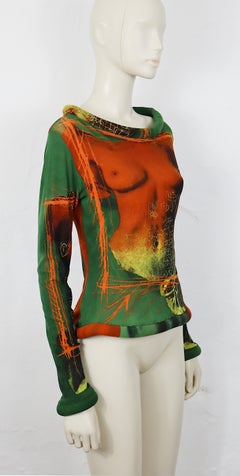 JEAN PAUL GAULTIER Top vintage a rete semitrasparente con stampa del busto dell'antica Venere Greca