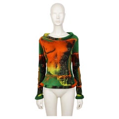 JEAN PAUL GAULTIER Top vintage a rete semitrasparente con stampa del busto dell'antica Venere Greca