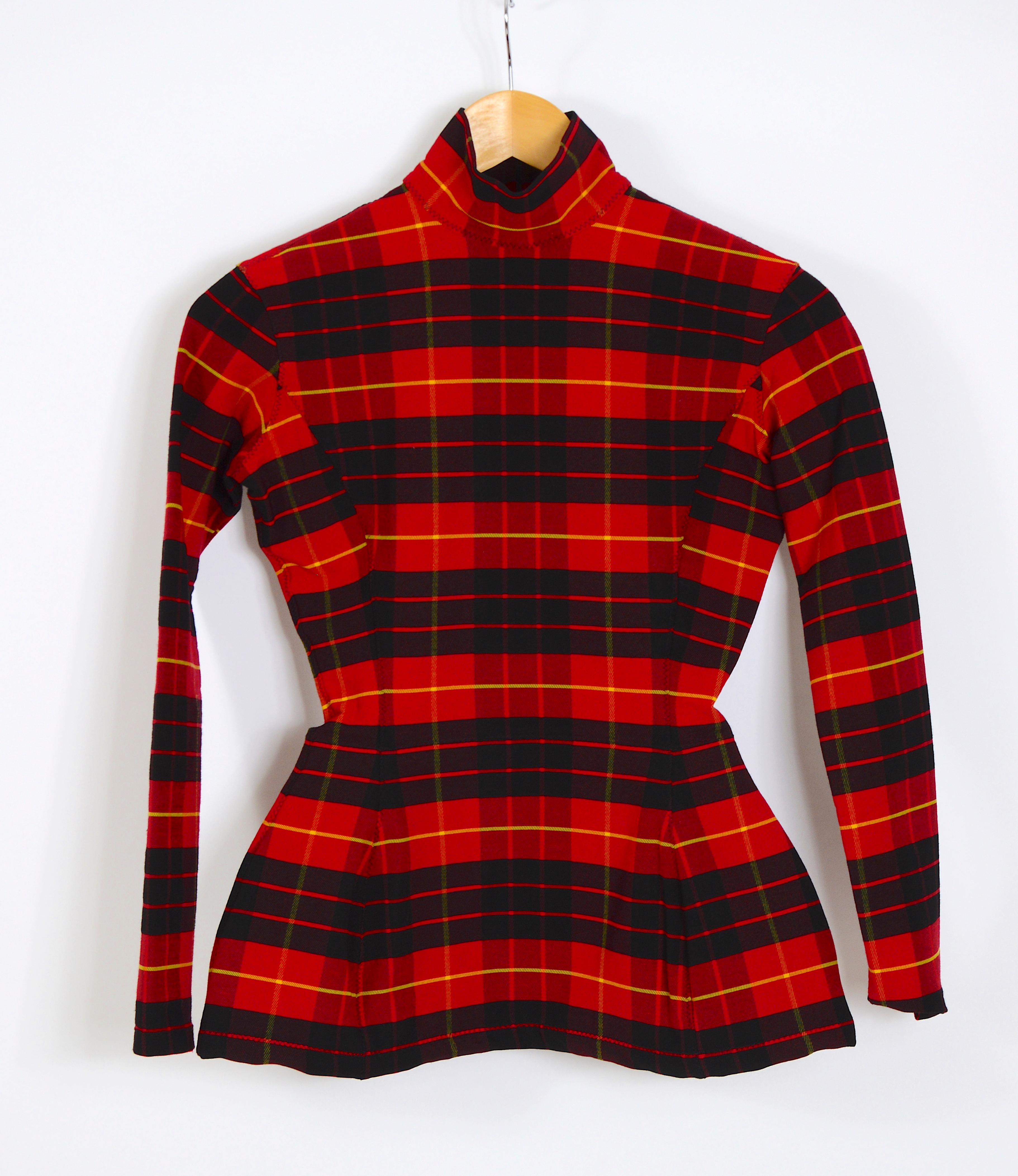 Red Jean Paul Gaultier vintage sexy stretch peplum top & skirt set