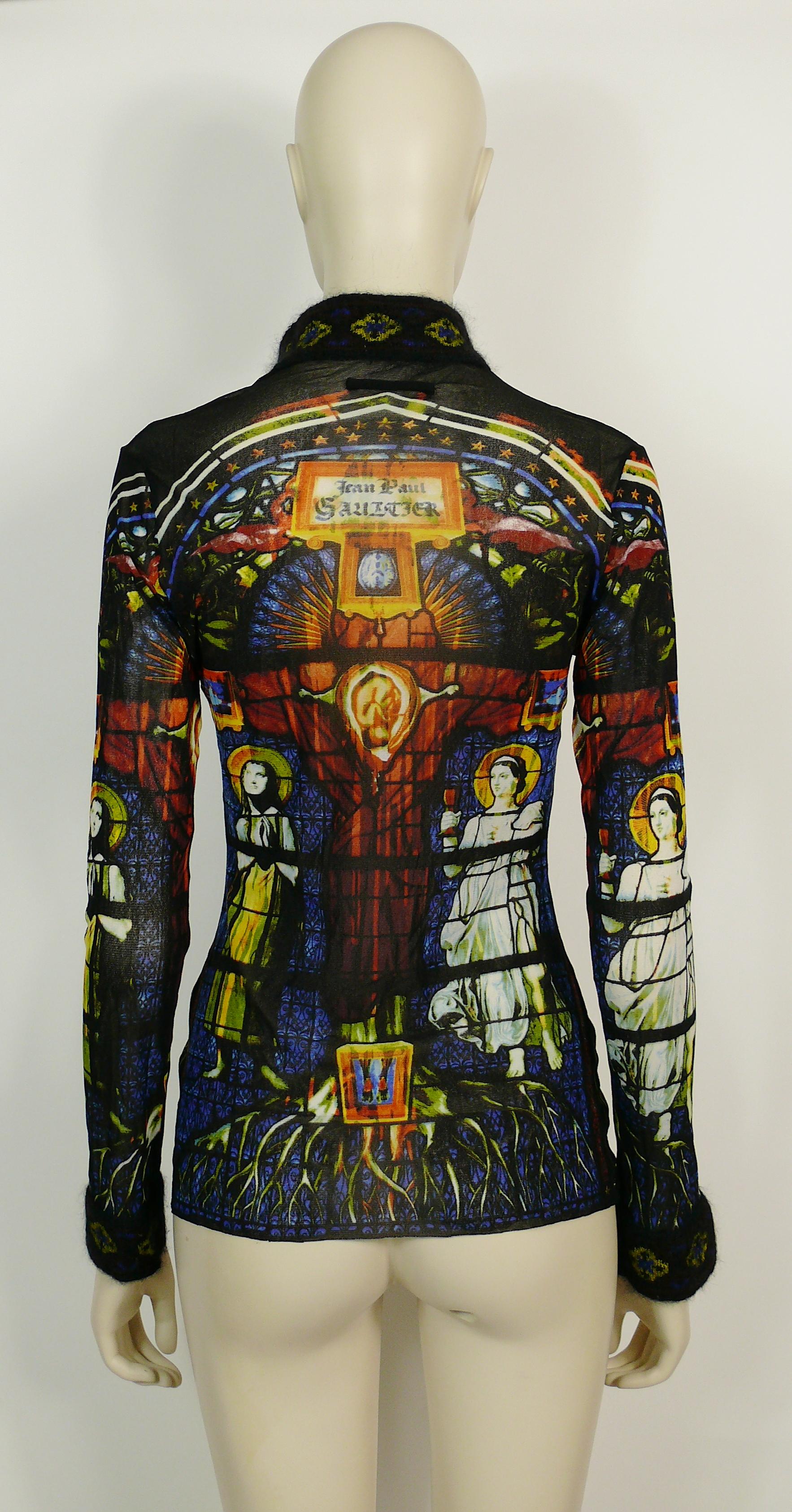 Black Jean Paul Gaultier Vintage Sheer Cathedral Stained Glass Tattoo Top Size L