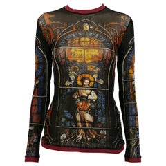 Jean Paul Gaultier Vintage Sheer Cathedral Stained Glass Tattoo Top Size S
