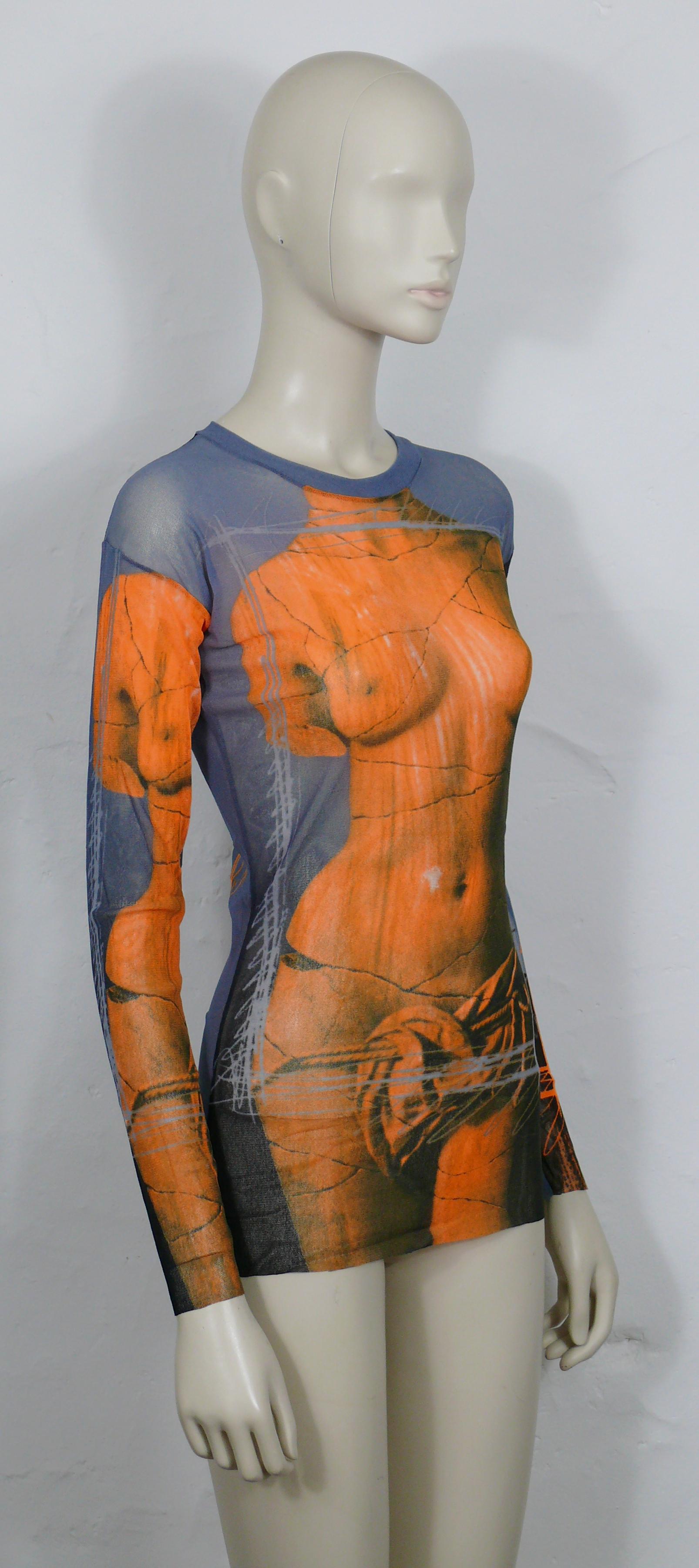 JEAN PAUL GAULTIER vintage iconic sheer mesh top featuring a multicolor Ancient Greek Venus bust print.

Label reads JEAN PAUL GAULTIER MAILLE Made in Italy.

Missing size tag.
Please refer to measurements.

Composition label reads : 100%