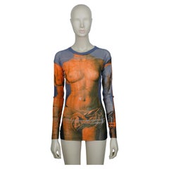 JEAN PAUL GAULTIER Vintage durchsichtiges Mesh-Top mit antikem griechischem Venusbüste-Druck