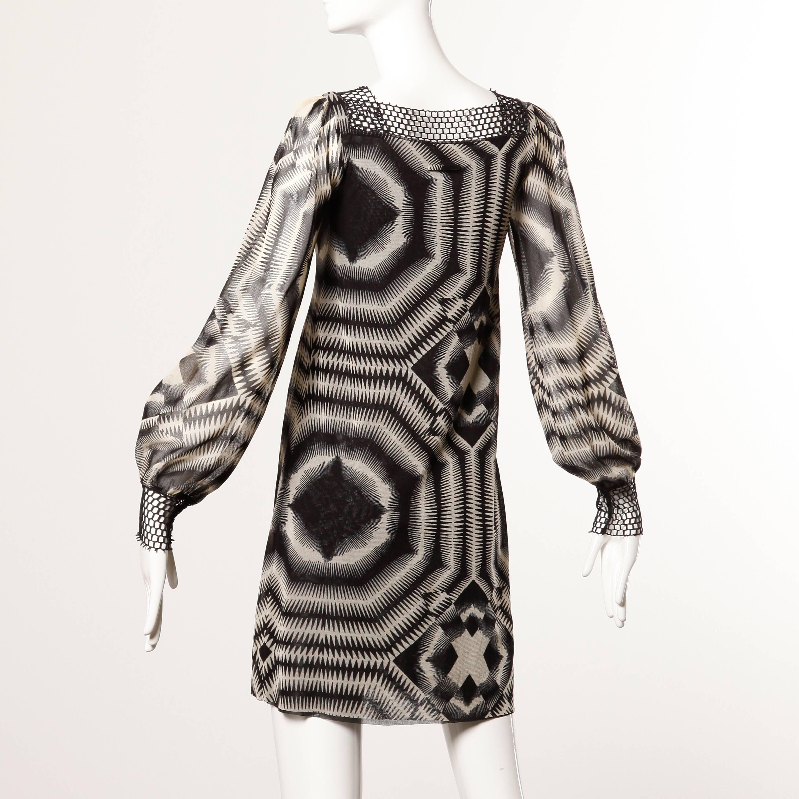 Women's Jean Paul Gaultier Vintage Sheer Mesh Black + White Graphic Op Art Print Dress For Sale