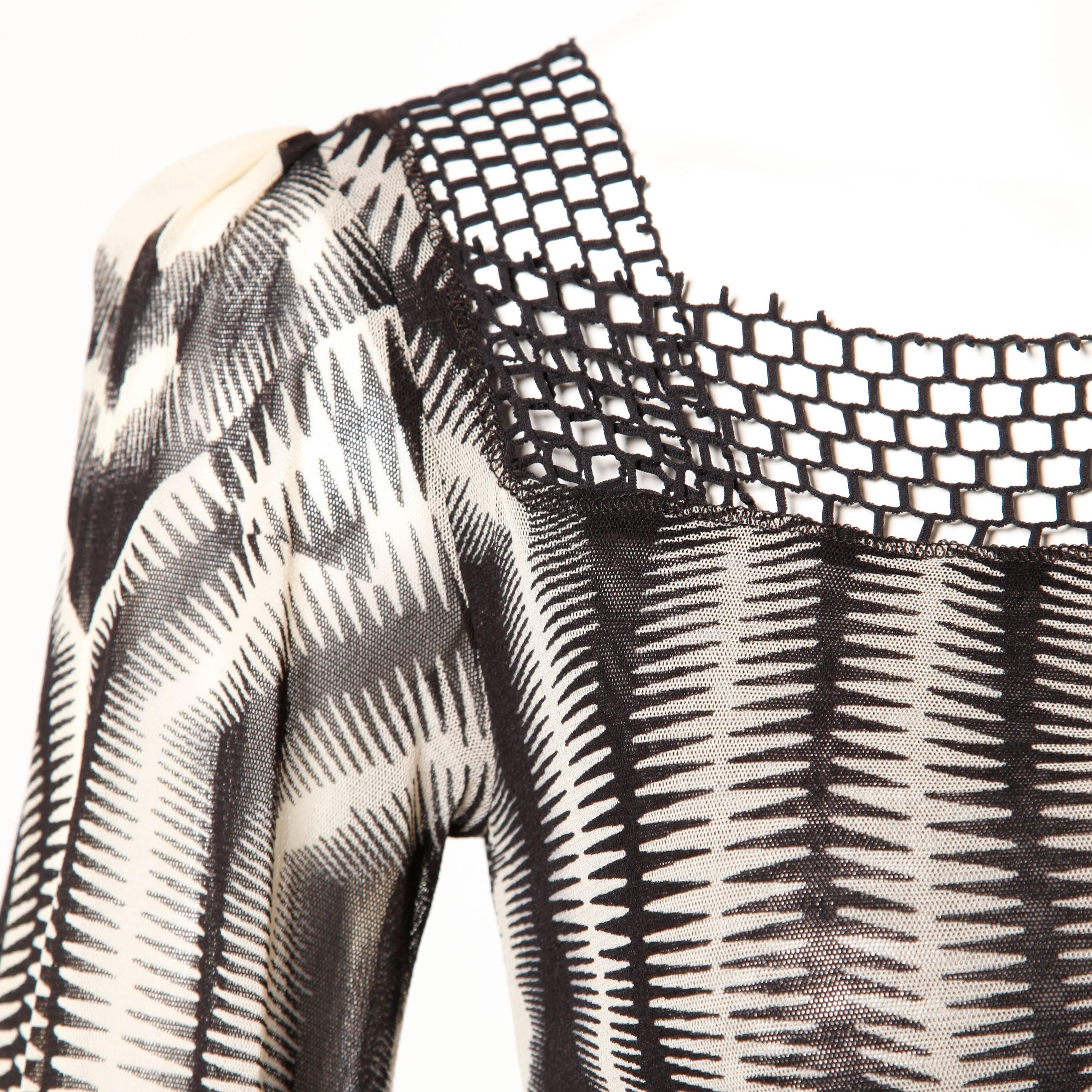 Jean Paul Gaultier Vintage Sheer Mesh Black + White Graphic Op Art Print Dress For Sale 3