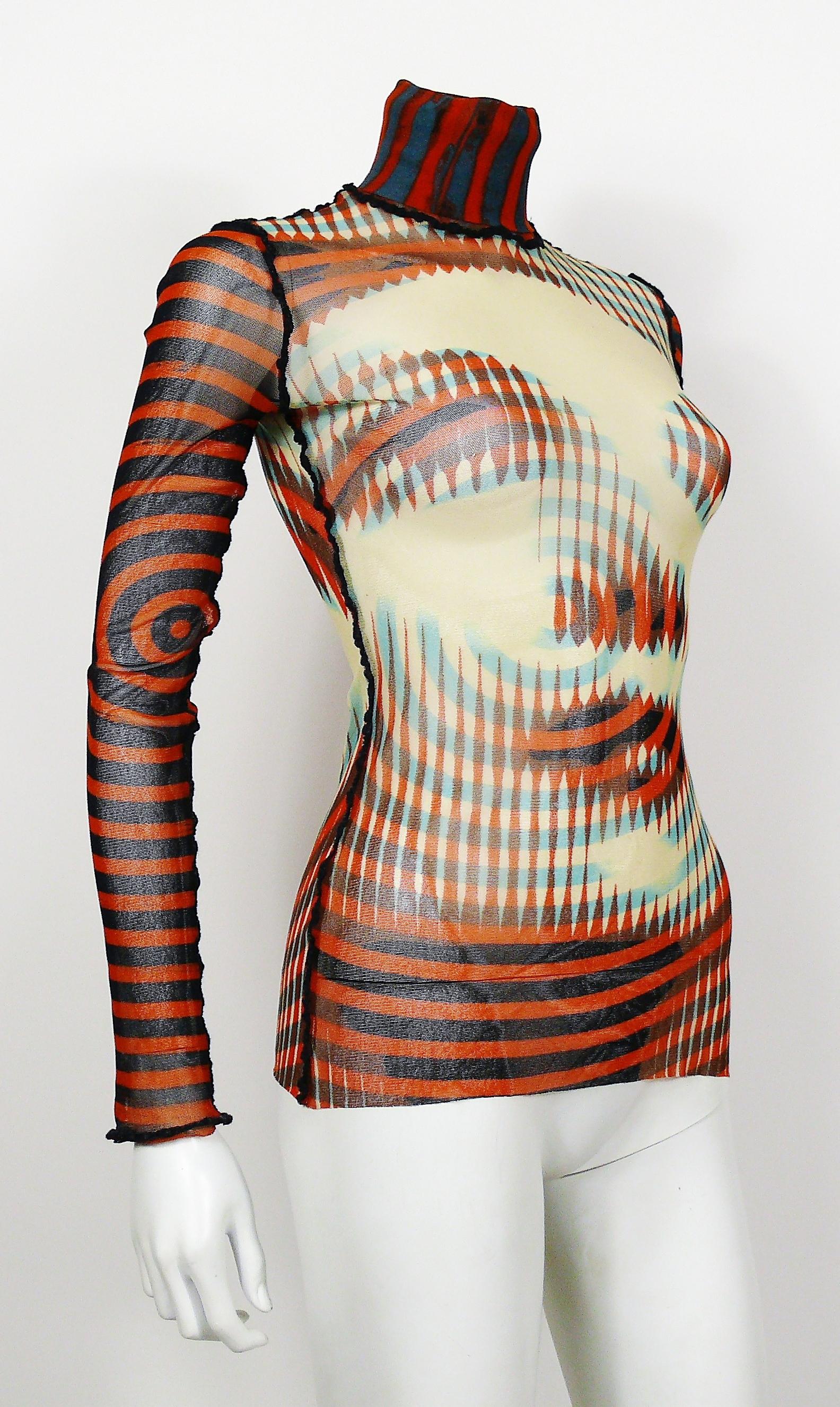 JEAN PAUL GAULTIER vintage iconic turtle neck mesh top with an optical illusion graphic of a woman's face.

Missing brand label.

Missing size label.
Please refer to measurements.

Missing composition label.

Indicative measurements taken laid flat