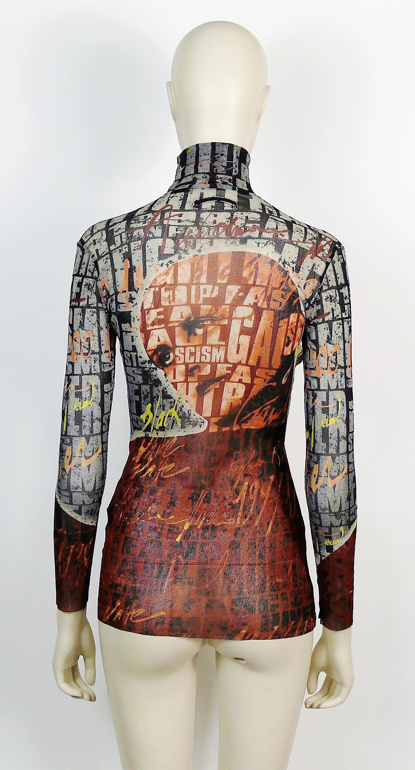 Jean Paul Gaultier Vintage Sheer Mesh Optical Illusion Face Turtle Neck Top In Excellent Condition In Nice, FR