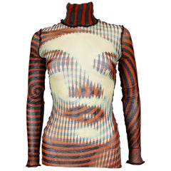 Jean Paul Gaultier Vintage Sheer Mesh Optical Illusion Face Turtle Neck Top