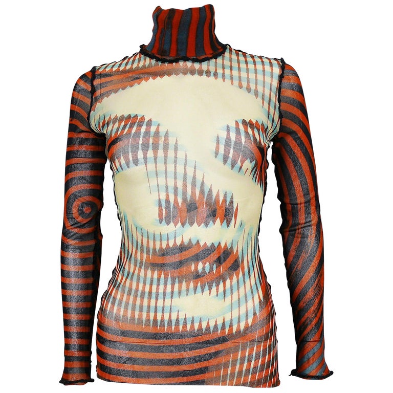 Top Vintage JEAN-PAUL GAULTIER 1992 Motif Faces Tricolore En Mesh - Taille Unique, Occasion Excellent état