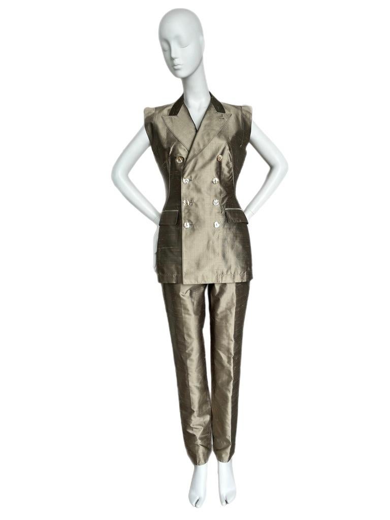 Women's JEAN PAUL GAULTIER Vintage Silk Double Breasted Suit Mother of Pearl Buttons For Sale