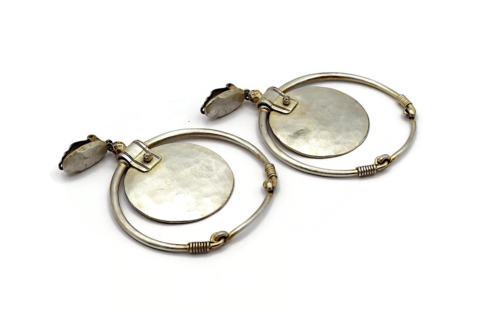 JEAN PAUL GAULTIER Vintage Silver Tone Hoop Earrings In Fair Condition For Sale In Nice, FR