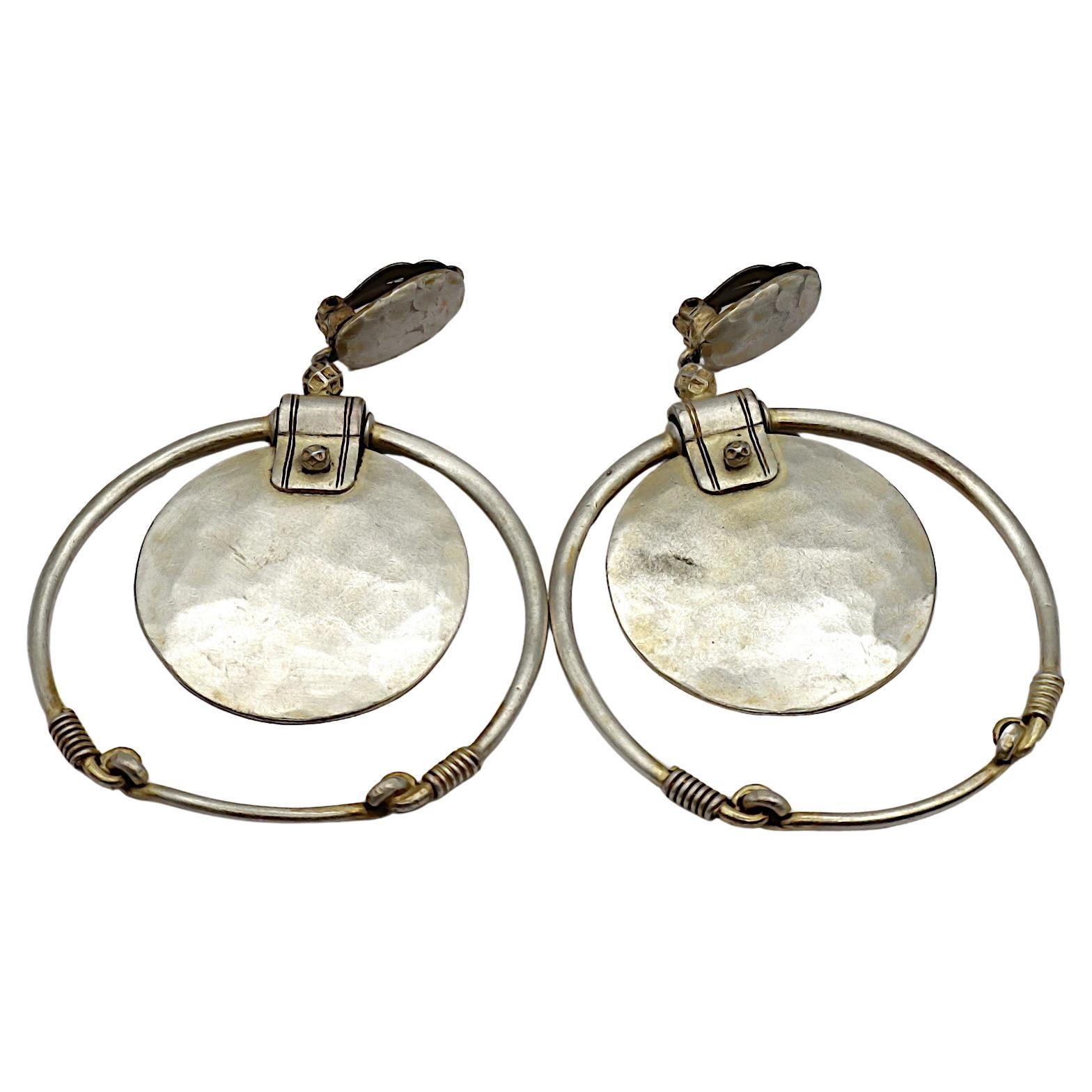 JEAN PAUL GAULTIER Vintage Silver Tone Hoop Earrings For Sale