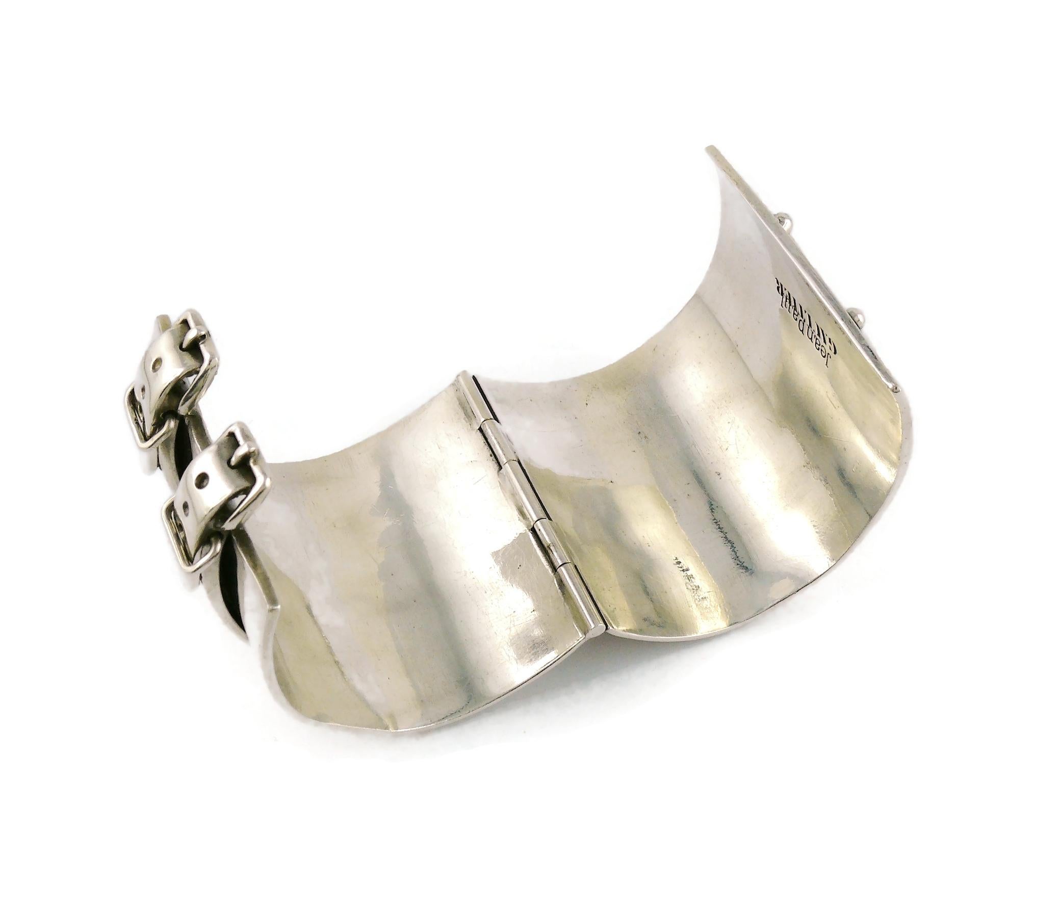 Jean Paul Gaultier Vintage Silver Toned Wide Cuff Bracelet with Buckle Details For Sale 4