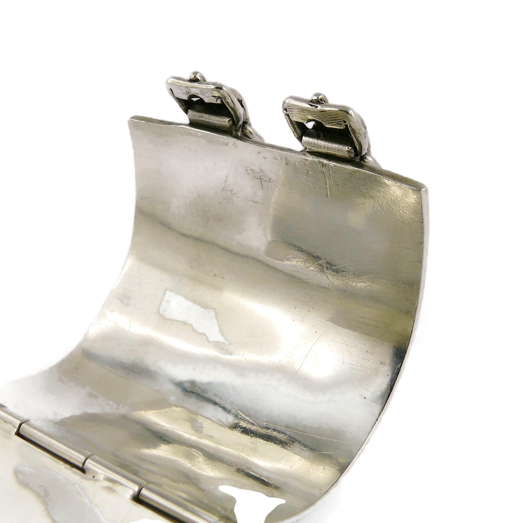 Jean Paul Gaultier Vintage Silver Toned Wide Cuff Bracelet with Buckle Details 7