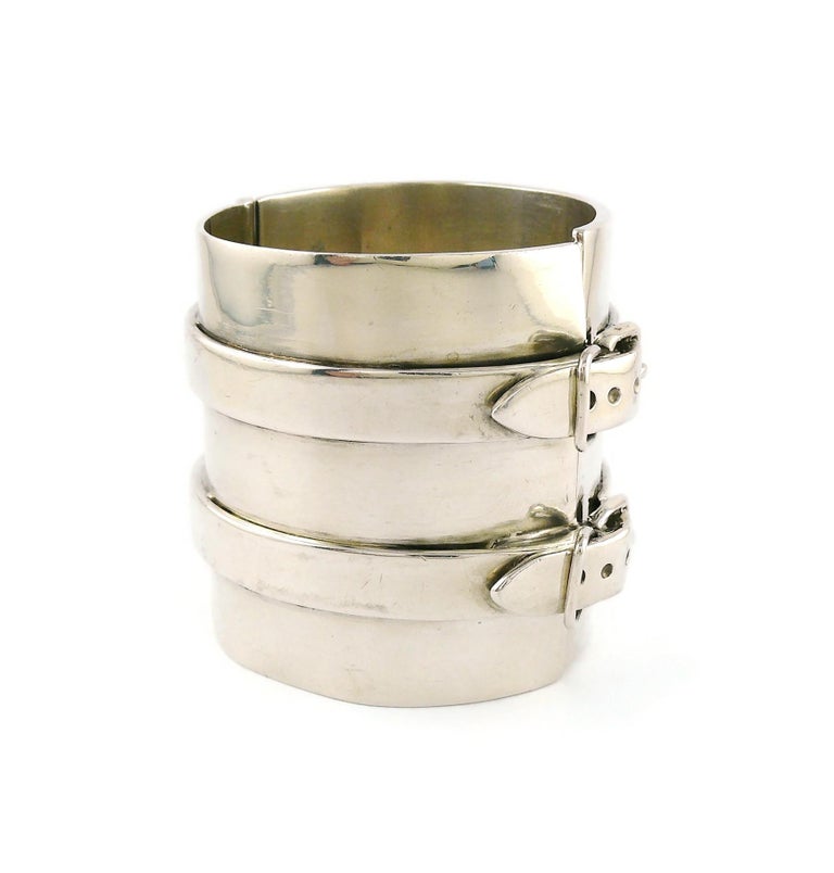 Jean Paul Gaultier Vintage Silver Toned Wide Cuff Bracelet with 