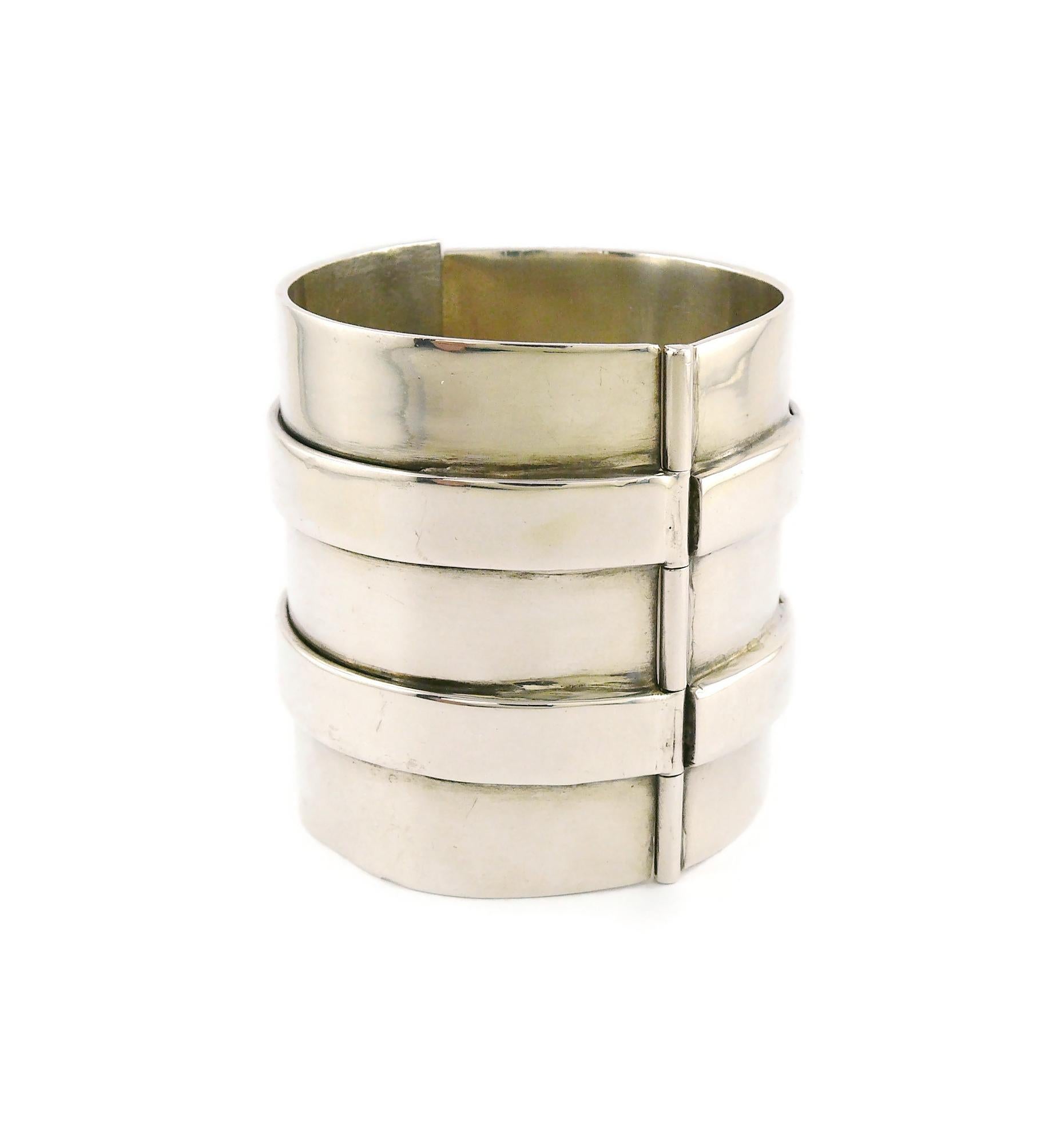 Jean Paul Gaultier Vintage Silver Toned Wide Cuff Bracelet with Buckle Details In Good Condition For Sale In Nice, FR