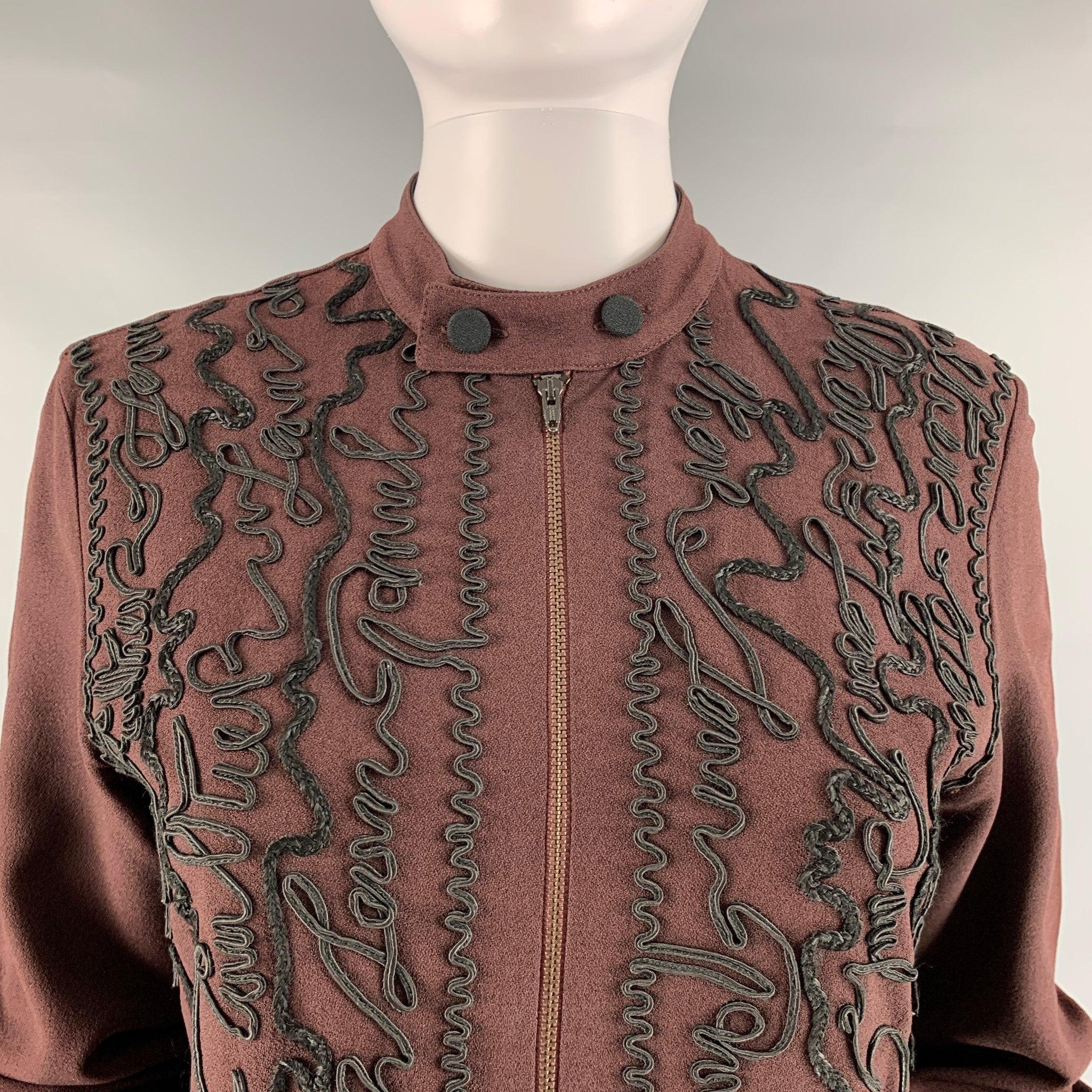 JEAN PAUL GAULTIER FEMME 1990's by Jean Paul Gaultier VINTAGE midi dress comes in a brown polyester woven material featuring oversized zipper long sleeves , black ribbon embroidery written 