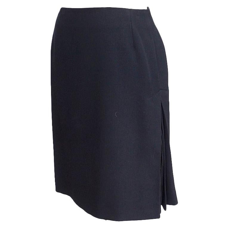 Louis Vuitton Black Satin Knee Length Rear Kick Pleat Skirt Size 40