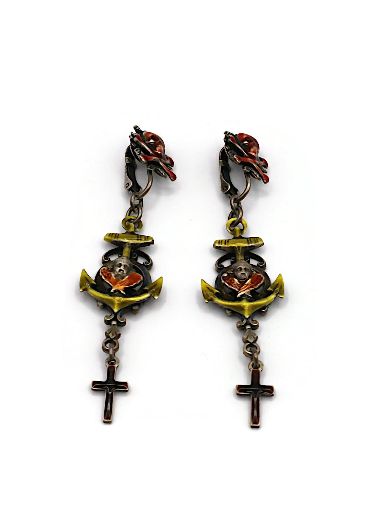 Women's JEAN PAUL GAULTIER Vintage Skull, Cherub, Anchor & Cross Dangle Earrings For Sale